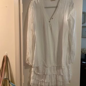 Sofia White Long-Sleeve Dress with Ruffle Hem